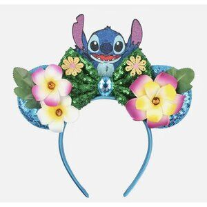 DISNEY Lilo STITCH Tropical Flowers & Sequins MOUSE EARS Headband HAT Hairband